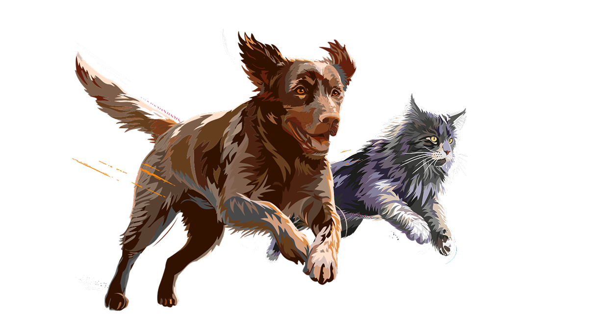 Illustration of a dog and cat running
